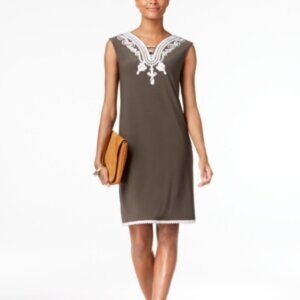 ALFANI Petite Soutache Trim Shift Dress